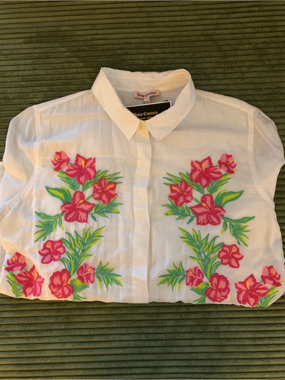 Juicy Couture White Shirt And Red Shirt With Floral Embroidery Size 8